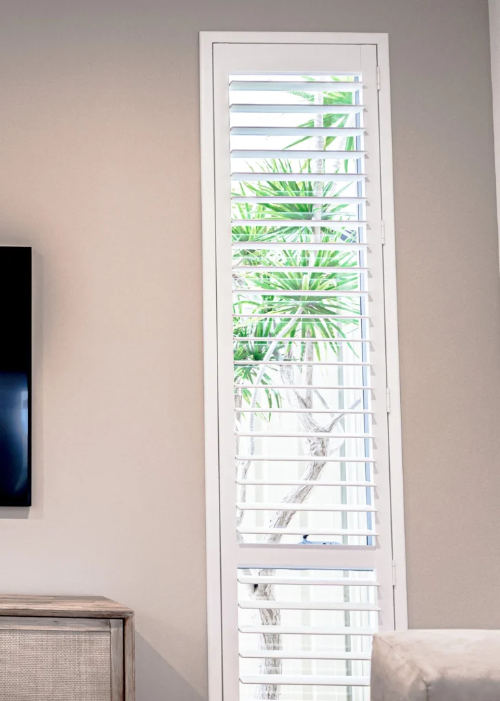 White PVC plantation shutters installed in a Perth home