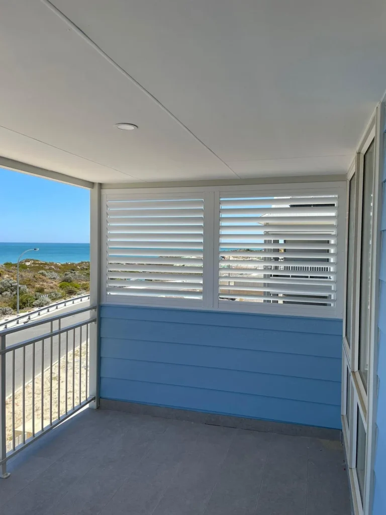 External aluminium plantation shutters on an outdoor area