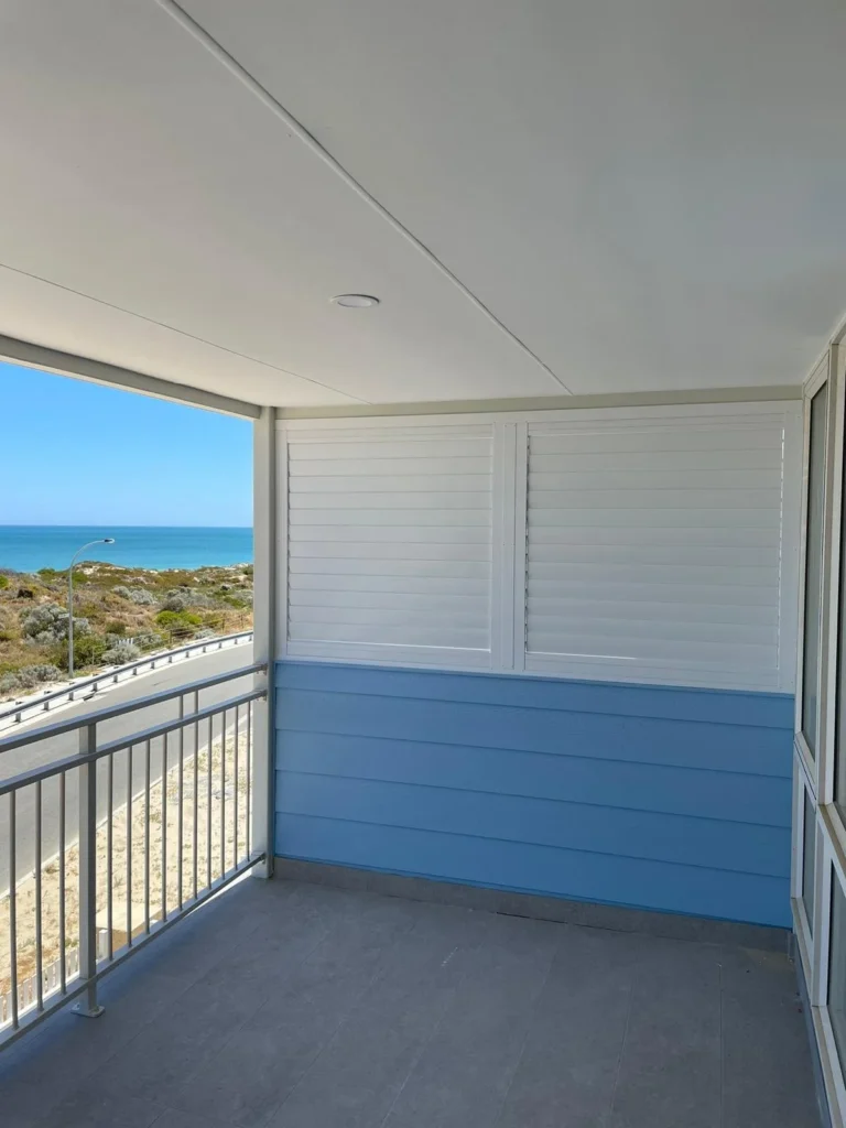 External aluminium plantation shutters on an outdoor area