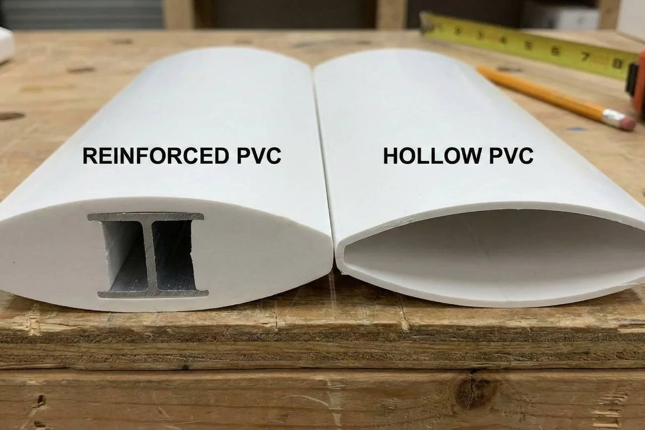 Reinforced PVC shutter louvre next to a standard PVC louvre